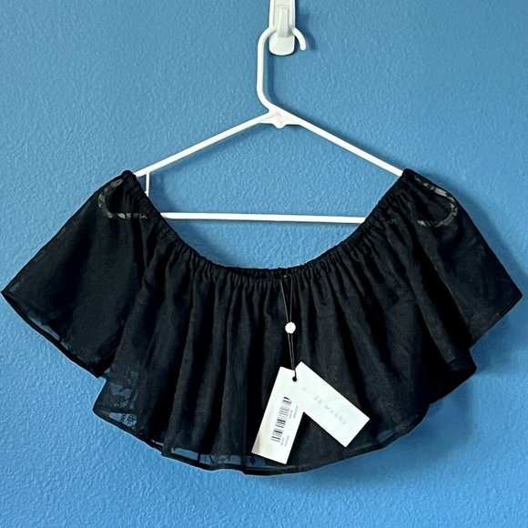 New After Market Black Short Crop Top Embroidered Peasant Women Petite Small/Med - Picture 2 of 15